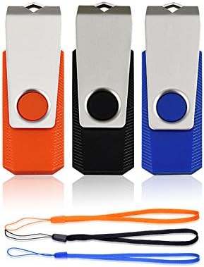 JUANW 32G 3 Pack USB Flash Drive with 3 Lanyards Jump Drive Pen Drive Three Color Mixed Black/Orange/Blue