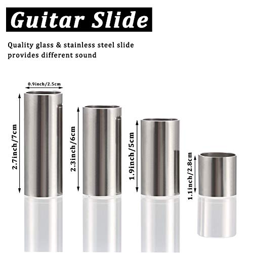 Guitar Slides Set 4 Size Stainless Steel Slide 4 Pcs Celluloid Thumb Finger Picks 10 Pcs Guitar Picks with Box Gift for Guitar Bass Ukulele Banjo Player