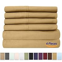 Sweet Home Collection 6 Piece 1500 Thread Count Brushed Microfiber Deep Pocket Sheet Set - 2 Extra Pillow Cases, Great Value,Queen,Camel