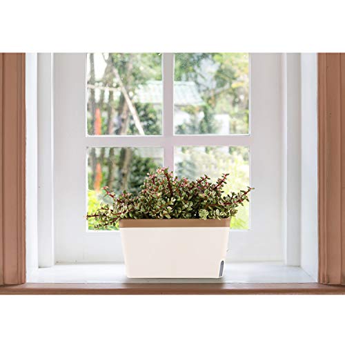 T4U 27cm Selbstwässernder Blumenkasten Kräutertopf mit ERD-Bewässerungs-System Braun 3er-Set Kunststoff Blumentopf Pflanzgefäß Rechteck für Küche Balkon Fensterbank – Bild 4