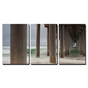 3 Piece Canvas Wall Art - a Shoot Looking Down Underneath The Huntington Beach Pier on a Cool Fall Morning. - Modern Home Art Stretched and Framed Ready to Hang - 16"x24"x3 Panels