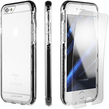 iPhone SE Case, iPhone 5s Case PowerMoxie + [Armor Film Screen Protector] Slim Fit Protection Shock Absorbing case with laser carving Rubberized corners Cover for iPhone SE/5s/5 - Black Clear