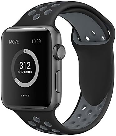 Band4u Apple Watch Band 42mm,Soft Silicone Strap Replacement Wristbands For Apple Watch Sport Series 3 Series 2 Series 1 NIKE+ Sports and Edition (42SM black/grey)