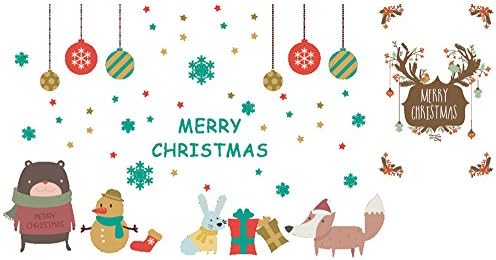 FinerMe Merry Christmas DIY Removable Wall Sticker for Shop Home Window Glass Cartoon Animals+ Reindeer Head Kids' Room Nursery Decorations