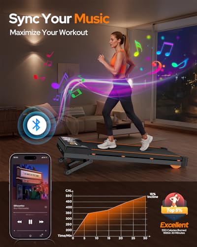 Walking Pad with 15% 12-Level Auto Incline, 450 Lbs Capacity UI Screen, Trisomy 3.5HP Quiet Foldable Portable Under Desk Treadmill with Speaker & Remote, 4 in1 Compact Treadmills for Home/Office