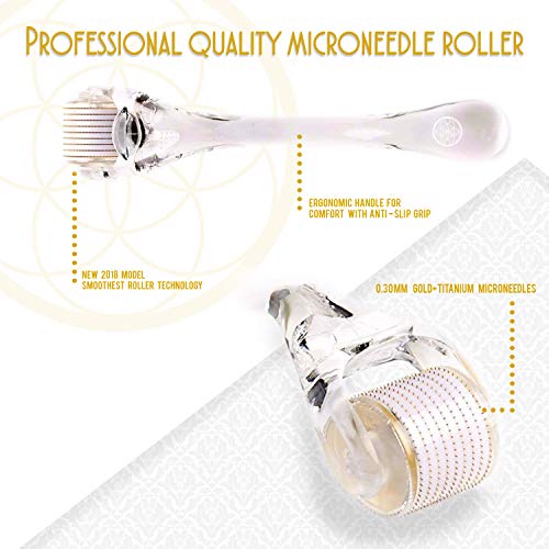 Opulent Pure Derma Roller Kit - 0.30mm Microneedle Roller for Face - 540 Gold Titanium Micro Needles - //medicalbooks.filipinodoctors.org