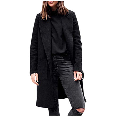 Simayixx Womens Winter Lapel Button Long Trench Coat Jacket Ladie sCardigan Parka Overcoat Outwear Black