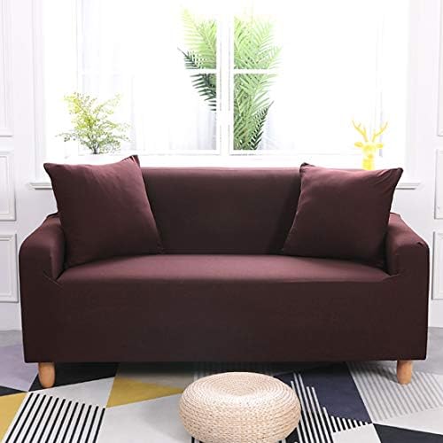 ENZER Sofa Slipcover Stretch Elastic Fabric Pure Color Chair Loveseat Couch Settee Sofa Covers 1-Piece Pet Dog Protector (3 Seater,Coffee)