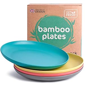 GET FRESH Bamboo Kids Plates Set – 4-Pack Reusable Bamboo Dinner Plates for Kids and Toddlers – BPA-Free Bamboo Fiber Childrens Dinnerware Set – Kids Bamboo Tableware Plates for Everyday Use