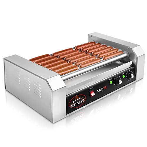 Olde Midway Electric 18 Hot Dog 7 Roller Grill Cooker Machine 900-Watt