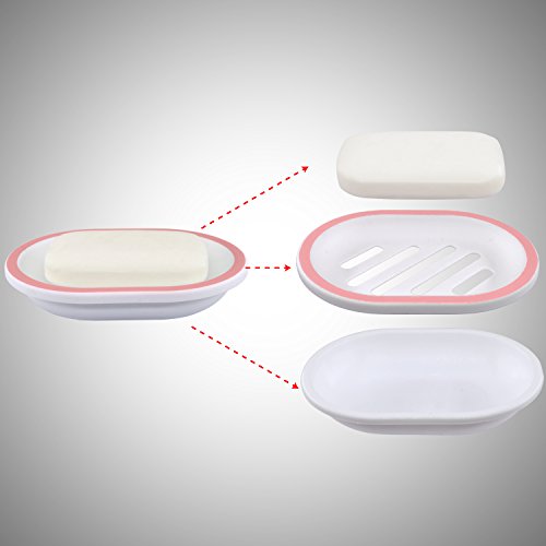 Bligli Durable Draining Soap Dish, Soap Case Bar Soap Holder with Drain for Sinks and Baths, Drain Well, Keep Soap Dry and Clean,Pink and White, 2 Pack