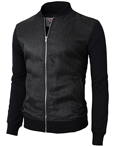 H2h mens casual smart regular slim fit zip-up varsity baseball bo…