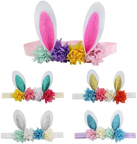 YBWZH Easter Babies Headband Flower Rabbit Ears elasticity Hair Band Easter Sunday Celebrate Party Carnival Accessories Gift Multicolor Hairband