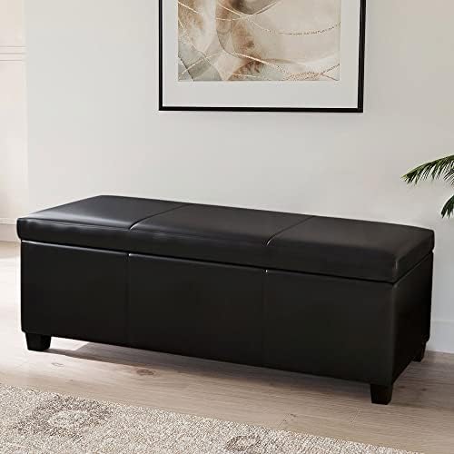 BELLEZE 47 Inch Storage Ottoman, Faux Leather Storage Bench Bedroom