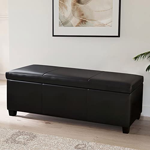 BELLEZE 47 Inch Storage Ottoman, Faux Leather Storage Bench Bedroom Bench with Safety Close