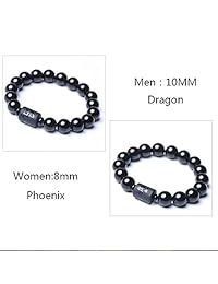SX Commerce - Pulsera de cuentas de piedra de obsidiana natural para pareja, hombre y mujer, 0.394 in y 0.315 in, joyería de dragón y fénix