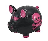 Zeckos Black Pirate Pig Pink Skull Crossbones Piggy Bank