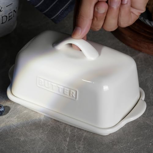 JSHKY Large Butter Dish with Lid Fits 500g or 250g Butter Block, White | Porcelain Butter Container for Countertop, Butter Storage, Gift for Mother’s Day, Thanksgiving or Christmas