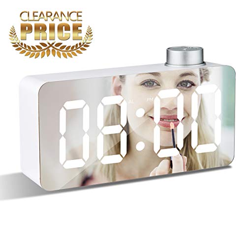 Digital Alarm Clock, Mirror Alarm Clock Dual Alarm Clock Wake-up Clock for kids, LED Alarm Clock with USB, LED Table Clock, Time 12/24h, Temperature â„ƒ/â„‰ Alarm clock Desk Clock for Bedroom -White