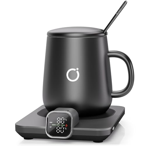 Elektrischer Tassenwärmer Set mit 1 °C Temperaturregelung und Echtzeit-Temperaturanzeige, automatischer Abschaltung, Kaffeewärmer für Schreibtisch & B