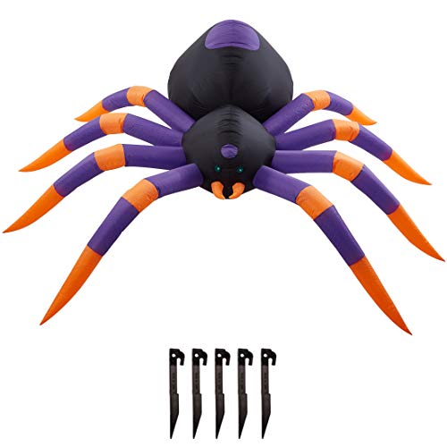 ATDAWN 8 Ft Halloween Inflatable Spider, Giant Black Purple Blow Up Spider with LED Lights for