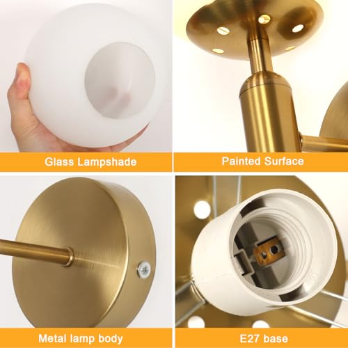 DELIPOP E27 2 Pieces Wall Lamp Indoor Vintage Modern Gold Wall Lamp Ball Lamp for Bedroom Living Room Hallway Kitchen Coffee