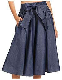 Sakkas Atieno acampanado círculo Chambray Boho Mid falda con cintura elástica