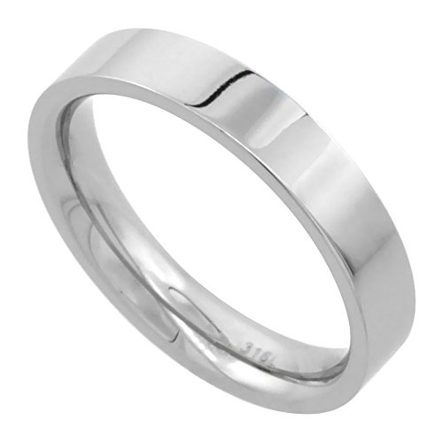 Sabrina Silver Stainless Steel Pipe Cut Flat 4mm Wedding Band/Thumb Ring Comfort fit High Polish, Size 7.5 - Thumbnail 5