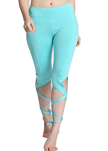 OVESPORT Women Yoga Leggings High Waist Workout Dance Pants with Ballet Ribbon (2088M, Green)