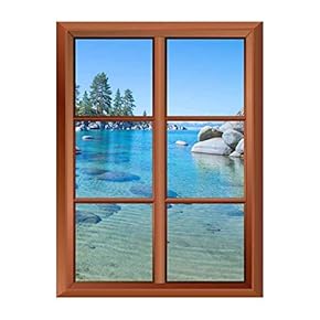Removable Wall Sticker/Wall Mural - Beautiful Blue Clear Water on The Shore of The Lake Tahoe - Creative Window View Vinyl Sticker - 24"x32"