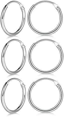 3 Pairs Sterling Silver Small Hoop Earrings Set Hypoallergenic Endless Cartilage Huggie Earrings Sleeper for Women Men Girls, 8mm 10mm 12mm