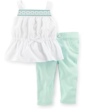 Girl Embroidered 2-piece Tank & Pant Set; Newborn; Mint