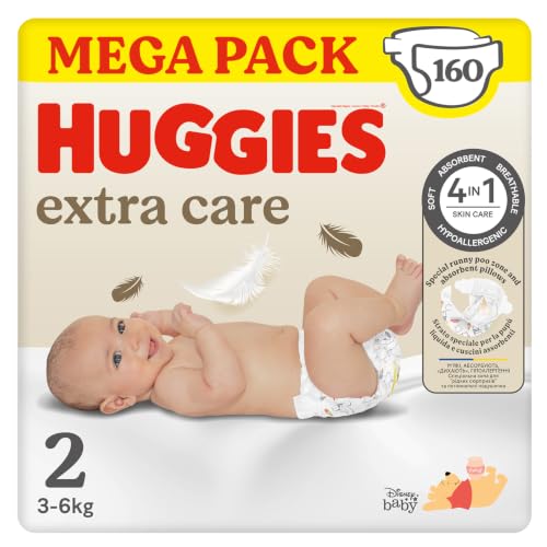 Huggies Extra Care Newborn Nappies Size 2, 160 Nappies, 3kg-6kg