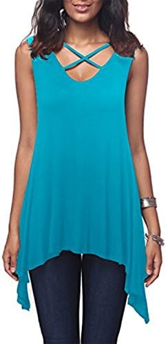 Sheshares Women Flowy Tank Tops Flattering Shark Bite Tunic Front Cross T Shirt Tee