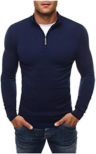 Also Easy Men'S Pullover Sweaters Casual Sweater Turtleneck Slim Fit Knitting Mens Sweaters Men Solid Color Pullover M-3XL Navy M