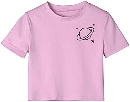 Quistal Summer Women Cute Planet Print Crop Top Tees Summer Short Sleeve T-Shirt Blouse