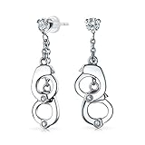 Bling Jewelry Secret Shades 316L Steel Clear CZ Handcuffs Dangle Earrings