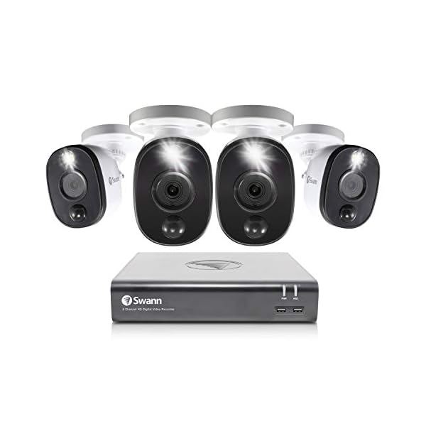 Swann 8 Channel 4 Camera Security System Wired Surveillance 1080p Hd Dvr 1tb Hdd Audio Capture Weatherproof Color Night Vision Heat Motion Sensing Warning Light Alexa Google Swdvk 845804wl