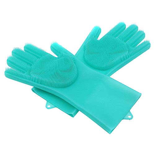 Ayes Collection Magic Silicone Scrubbing Gloves, Cleaning Sponge Gloves with Scrubber for Dish Washing, Kitchen, Bathroom, Car Cleaning and Pet Grooming (Green)