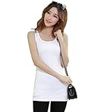 Moxeay Womens Extra Long Stretch Cotton Tank Top (Large, White)