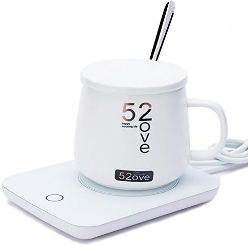 Coffee Mug Warmer Longwei Auto Shut Off Desktop Coffee Cup Warmer (Up to 131℉/55℃) Waterproof Electric Beverage Warmer Plate for Office & Home Hot Tea Water Soup or Milk with White Ceramic Mug