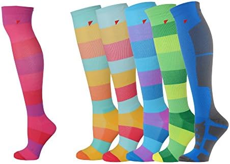 Compression Socks for Men and Women (1 Pair) 15-25% mmHg Moderately Graduated. Optimized for Athletic Sports; for Active Professions and Flight Travel (Large, Violet, Pink, Red)