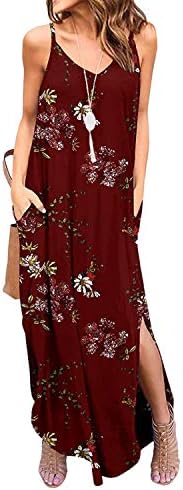 Silvous Women's Casual Loose Pocket Long Dress Summer Beach Floral T Shirt Dresses