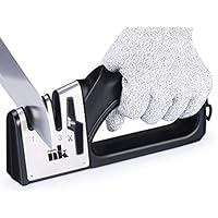 Kitchen Knife Sharpener Makife Professional 4 Stage Knife Sharpener, 4-in-1 Knife and Scissors Sharpener with Diamond, Tungsten, Ceramic for Knives, Cut-resistant Glove Included, Black