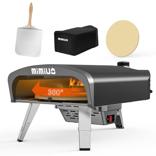 Mimiuo Gas Pizza Oven with Rotating Function for the Garden, Portable Pizza Oven Outdoor with 33 cm Round Pizza Stone and Pizza Shovel, Black (Global Patent)