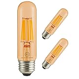 Led Filament Bulb Tubular Retro Vintage Edison T10 Style, Dimmable, E26 Medium Base, Warm Color Light, 700 Lumens, 60 Watt Incandescent Equivalent (Amber Color Glass, 6 Watt, Pack of 3)