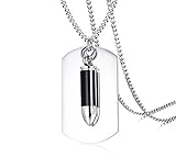 Mealguet Jewelry Personalized Custom Two-Pieces Stainless Steel Cremation Urn Bullet Military Dog Tags ID Pendant Necklace for Men,24