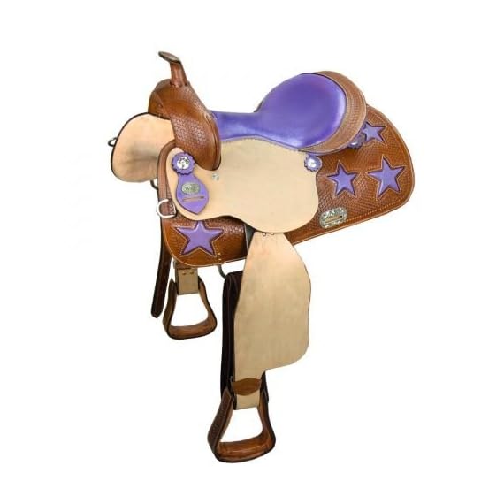 Tahoe-Tack-Warehouse-Clearance-Closeout-Ostrich-Print-Purple-Star-Western-Barrel-Horse-Saddle-15-inch