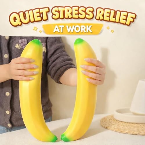 SLEEPHEAD® 18in Giant Banana Squishy, Jumbo Big Cute Realistic Banana Stress Ball Soft Squishys Slow Rising Stress Ball for Anxiety Stress Party Favors(Giant Banana)