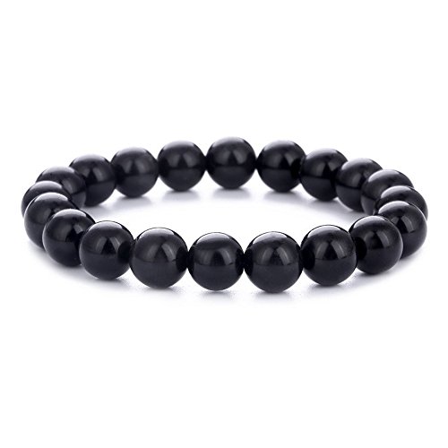 Obsidian /Tiger-eye Gem Semi Precious Gemstone 8mm Round Beads Stretch Bracelet 7